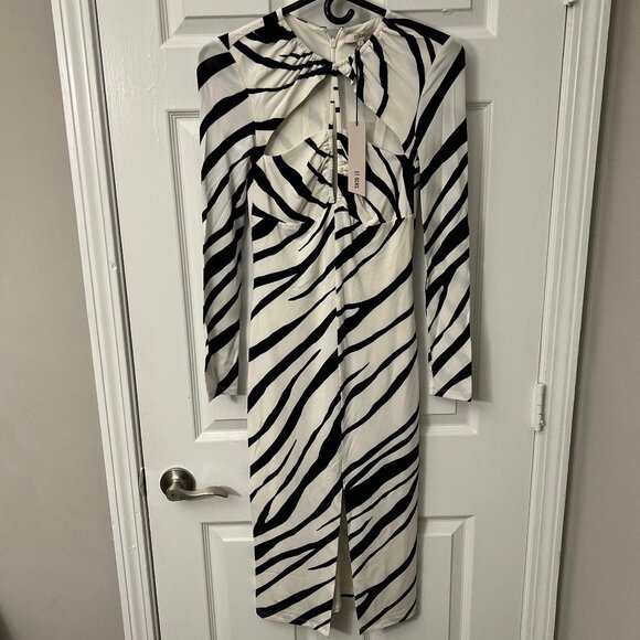 NEW Et Ochs Eleanor Overlay Midi Dress in Black White Luxe Zebra Size 0 NWT - Picture 3 of 5